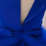 Blue Beaded Bow Baby Girls Party Tulle Princess Dresses