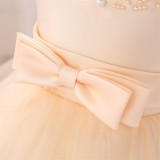 Champagne Bow Beaded Baby Girls Tulle Party Princess Dresses