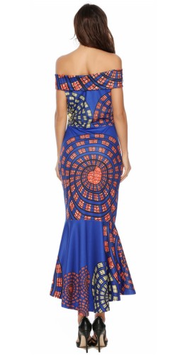 Off Shoulder Printed High Low Mermaid Evening Dress