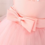 Pink Beaded Bow Baby Girls Party Tulle Princess Dresses