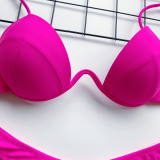 Hot Pink Moulded Cup V Bar Push Up High Leg Bikini Set