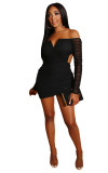 Black Off Shoulder V Neck Ruched Cutout Bodycon Mini Dress