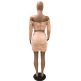 Plain Off Shoulder V Neck Cutout Ruched Slinky Mini Dress