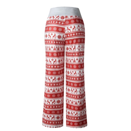 Christmas Print Drawstring High Waist Wide Leg Pants
