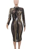 Black & Gold Patterned Sequin Mesh Club Dress