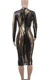 Black & Gold Patterned Sequin Mesh Club Dress