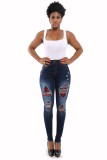 Contast Patches Stylish Ripped Jeans