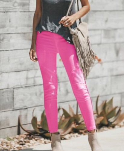 Shirred Detail Elastic Waistband Pink Jeans