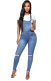 Light Blue Ripped Denim Bib Overalls