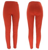 Shirred Detail Elastic Waistband Orange Jeans
