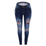 Contast Patches Stylish Ripped Jeans