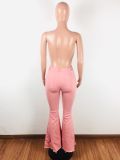 Pink Ripped Flare Leg Jeans