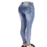 Sexy Tight Ripped Blue Denim Pants