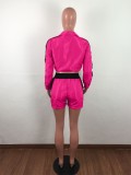 Sporty Drawstring Cropped Jacket and Shorts