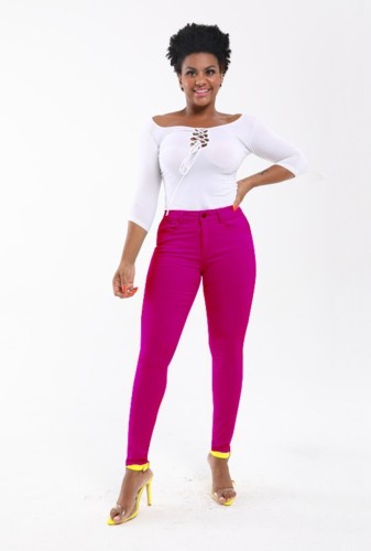 Hot Pink Plain Color Skinny Jeans