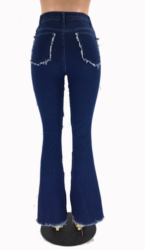 Stylish Patchwork Flared Leg Jeans