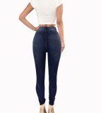 Fashion Patches High Waist Fitted Blue Jeans