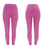 Shirred Detail Elastic Waistband Pink Jeans