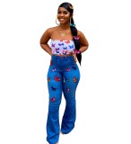 Embriodered Butterfly High Waist Flare Jeans