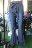 High Waist Dark Blue Flare Leg Jeans