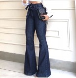 High Waist Dark Blue Flare Leg Jeans