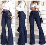 High Waist Dark Blue Flare Leg Jeans