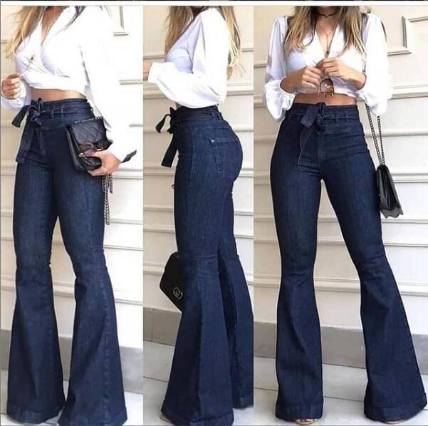 High Waist Dark Blue Flare Leg Jeans