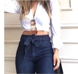 High Waist Dark Blue Flare Leg Jeans