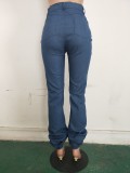 Stylish High Waist Scrunch Detail Blue Jeans