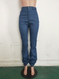 Stylish High Waist Scrunch Detail Blue Jeans