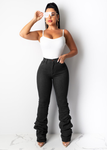 Stylish High Waist Black Scrunch Detail Jeans