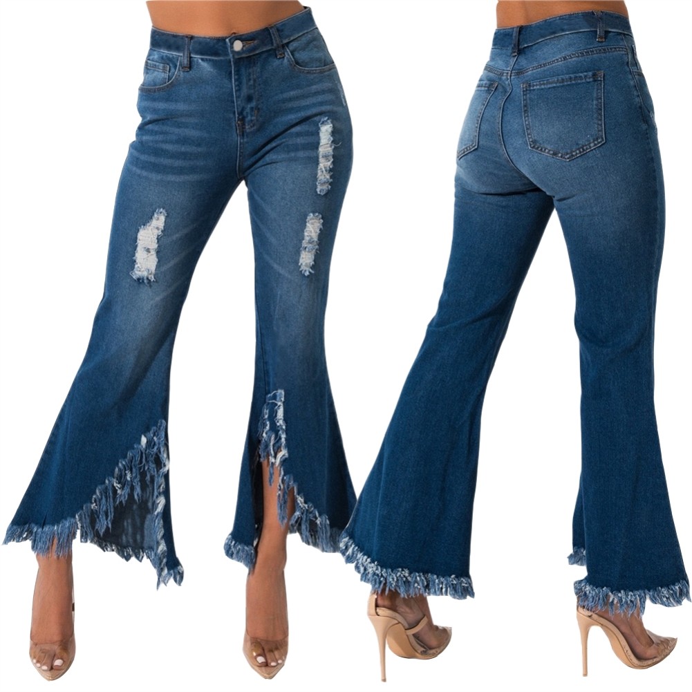 Fashion Ripped Irregular Fringe Hem Flare Jeans US$ 10.99 - www.lover ...