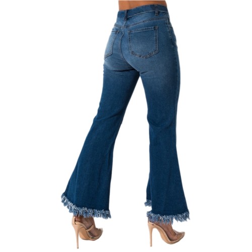 Fashion Ripped Irregular Fringe Hem Flare Jeans