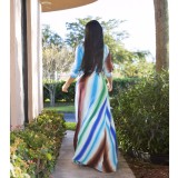 Plus Size Colorful Striped Button Up Maxi Dress