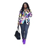 Multicolor Mixed Print Long Sleeve Belted Blazer