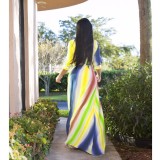 Plus Size Button Up Colorful Striped Maxi Dress
