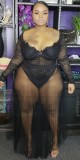 Plus See Through Black Lace Bodysuit & Long Mesh Skirt