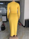 Plus Size Yellow Crop Top and Bodycon Long Skirt Set