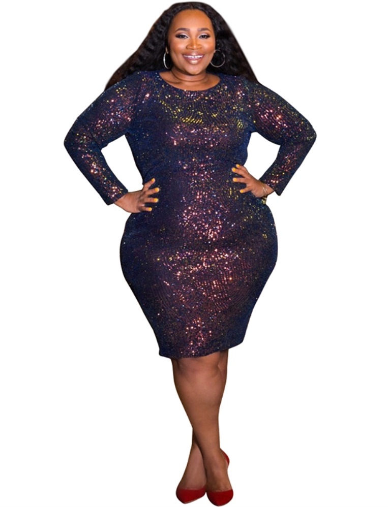 Plus Size Colorful Sequin Long Sleeve Midi Dress US$ 14.78 - www.lover ...