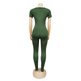 Green Pure Color Short Sleeve Bodycon Jumpsuit