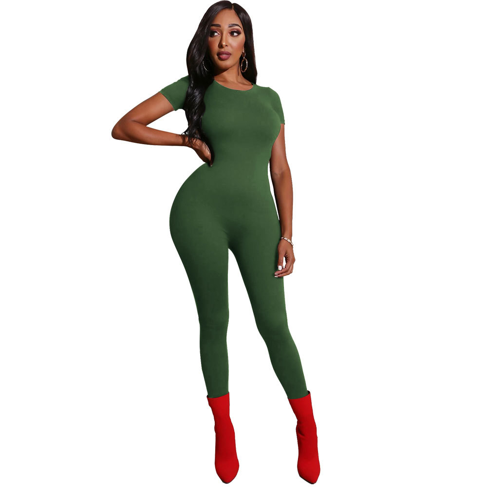 Green Pure Color Short Sleeve Bodycon Jumpsuit US$ 5.89 - www.lover ...
