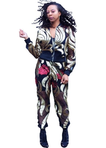 Stylish Sequin Embellished Jacket and Pants Set