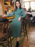 Green Elegant Pleated Midi Sweater Dress