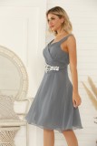 Plus Rhinestone Waist Gray Midi Bridesmaid Dress