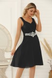 Plus Rhinestone Waist  Black Midi Bridesmaid Dress