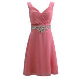 Plus Rhinestone Waist Pink Midi Bridesmaid Dress