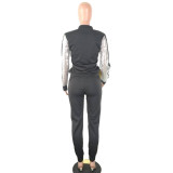 Sequin Silver Splicing Zip Up Tracksuit