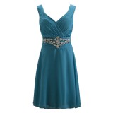 Plus Rhinestone Waist Blue Midi Bridesmaid Dress