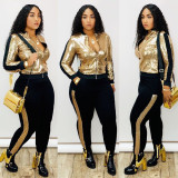 Sequin Gold Splicing Zip Up Tracksuit