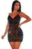 Colorful Sequin Straps Mini Club Dress